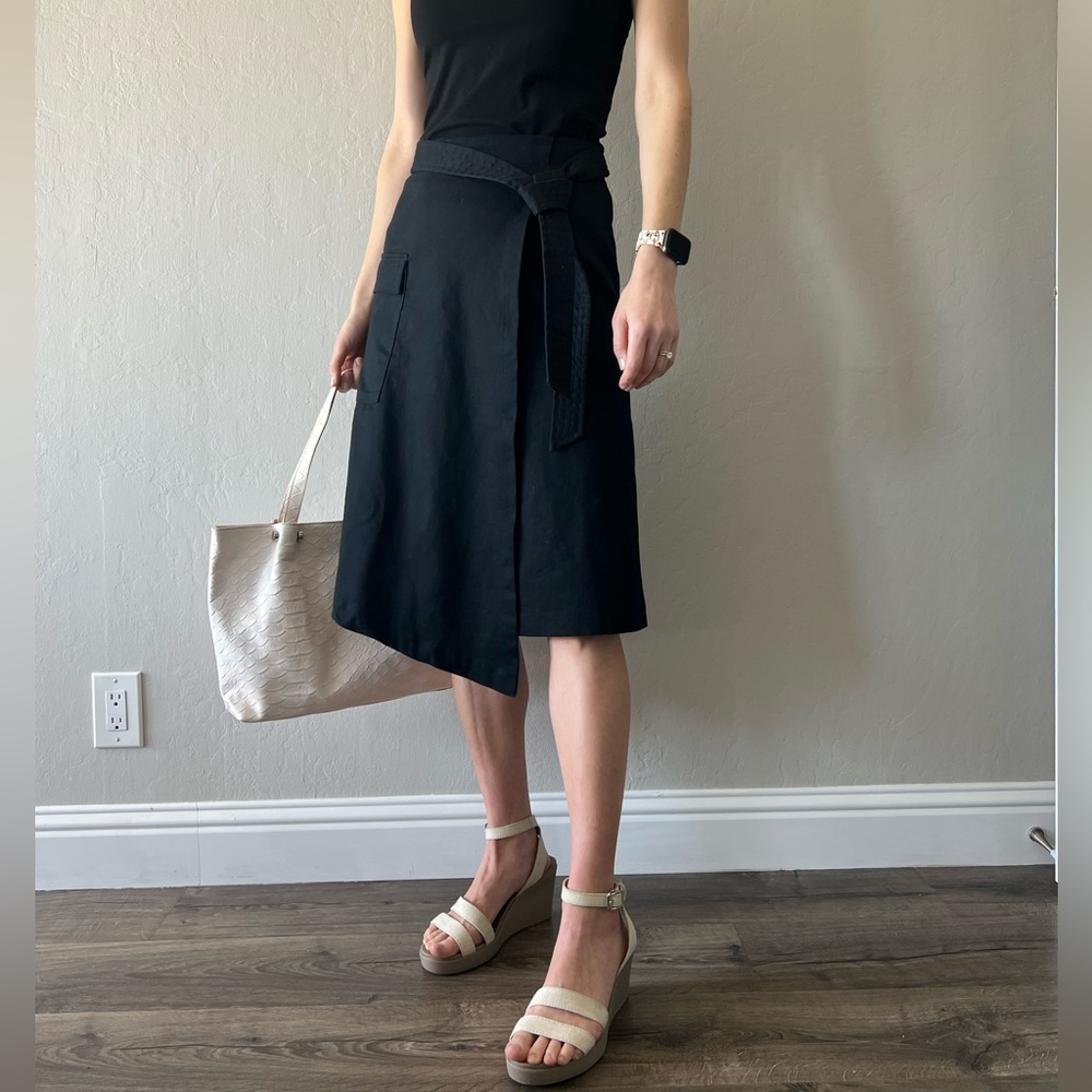 Prologue Asymmetric Midi Cargo Skirt Pocket Tie Waist Faux Wrap Size 4 Black y2k